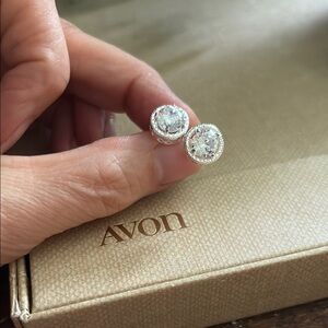 Vintage Avon SilverTone Halo Stud Earrings Elegant Openwork Round CZ 3